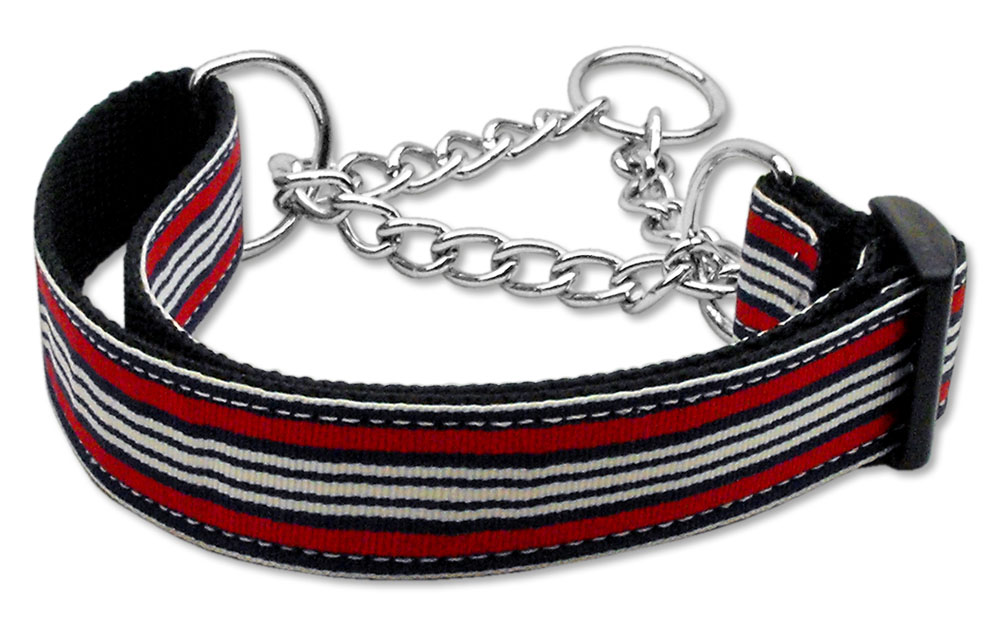 Preppy Stripes Nylon Ribbon Collars Martingale Red/White Medium