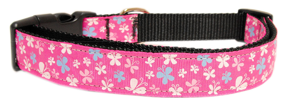 Butterfly Nylon Ribbon Collar Pink Large