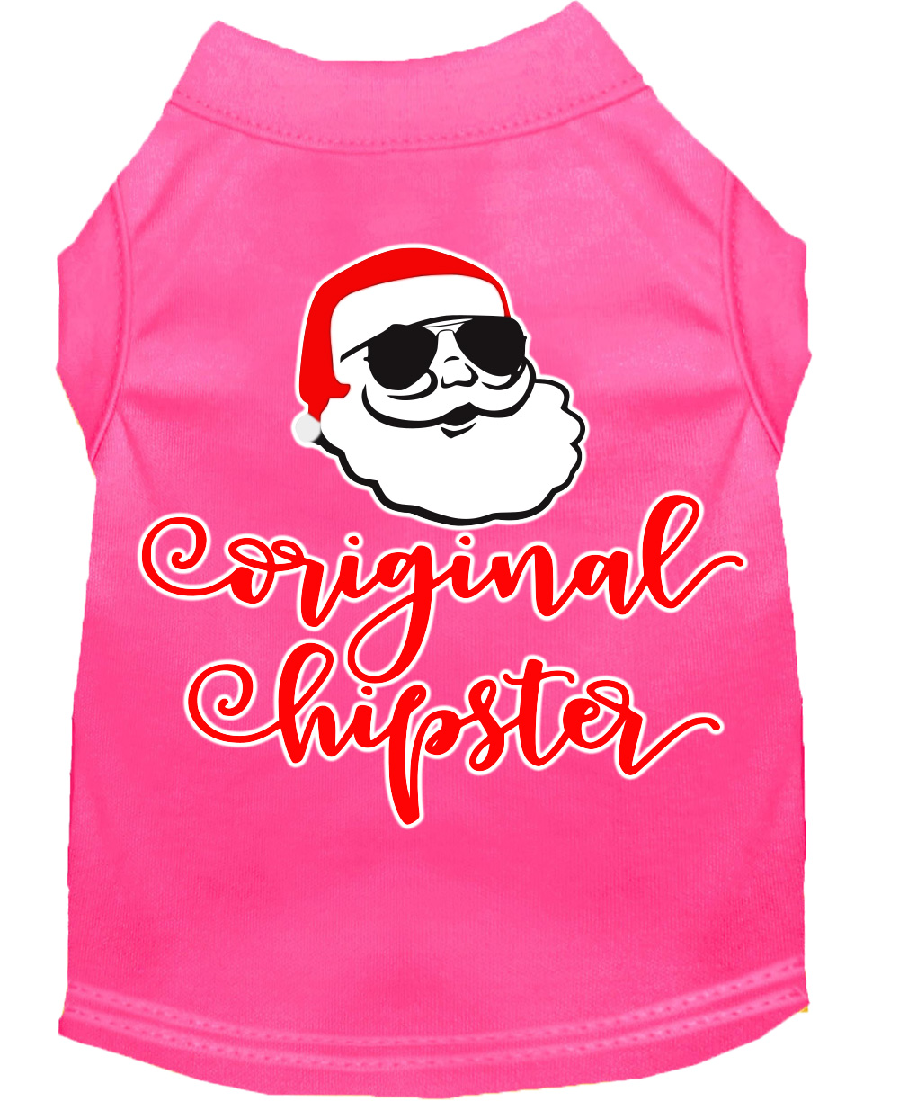 Original Hipster Screen Print Dog Shirt Bright Pink Sm