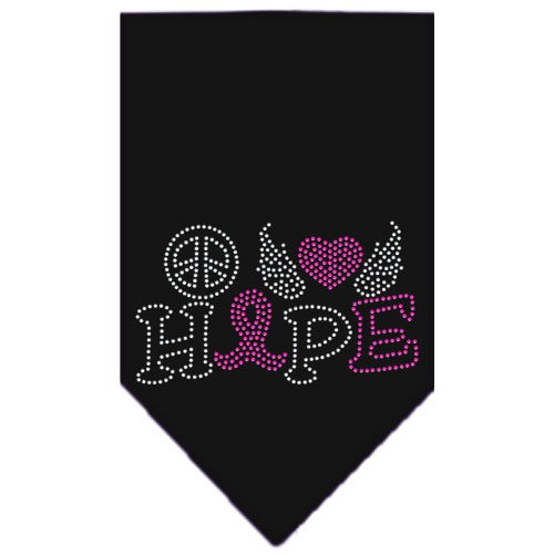 Peace Love Hope Breast Cancer Rhinestone Pet Bandana Black Size Large