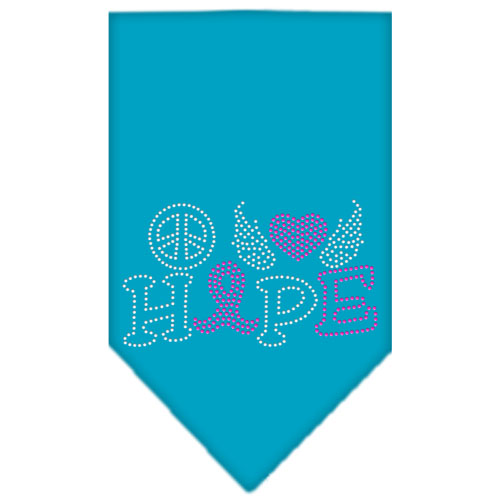 Peace Love Hope Breast Cancer Rhinestone Pet Bandana Turquoise Size Large