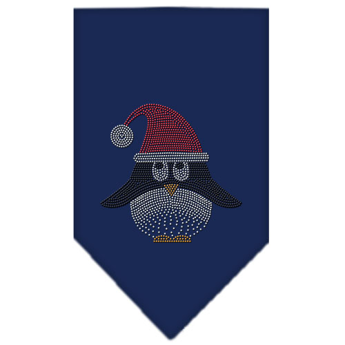 Santa Penguin Rhinestone Bandana Navy Blue Small