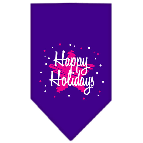 Scribble Happy Holidays Screen Print Bandana Purple Small