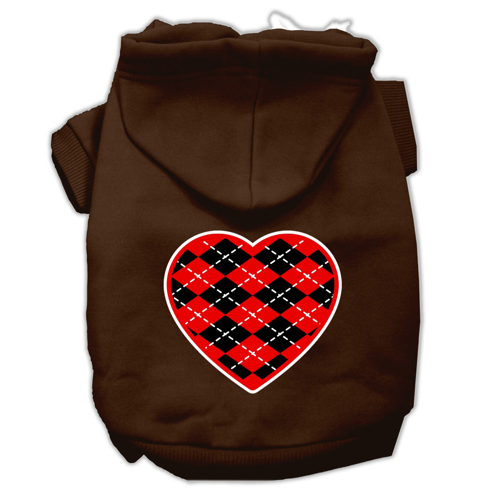 Argyle Heart Red Screen Print Pet Hoodies Brown Size Med