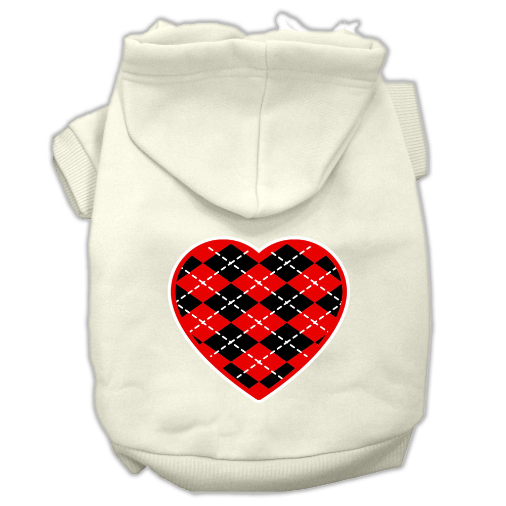 Argyle Heart Red Screen Print Pet Hoodies Cream Size XL