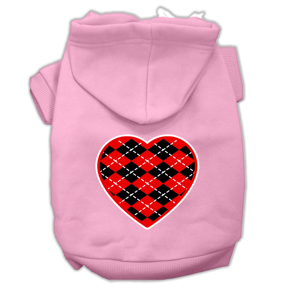 Argyle Heart Red Screen Print Pet Hoodies Light Pink Size Med