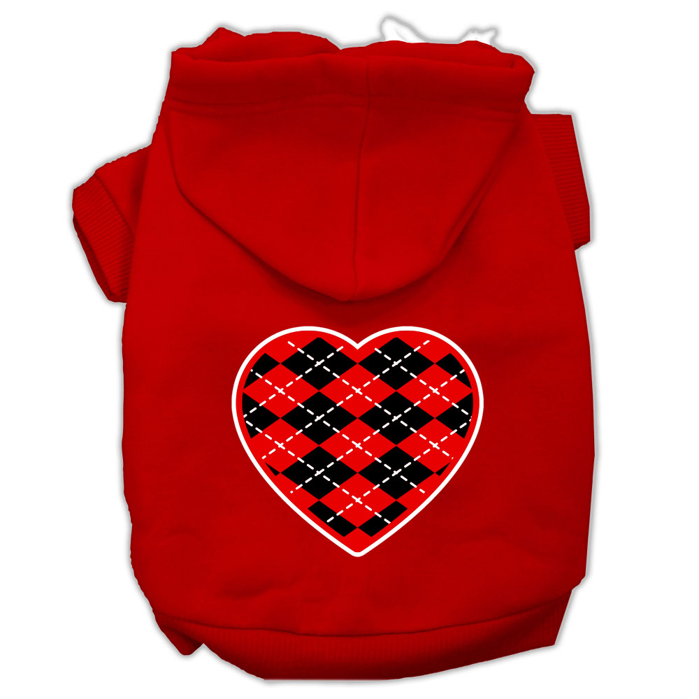 Argyle Heart Red Screen Print Pet Hoodies Red Size XL