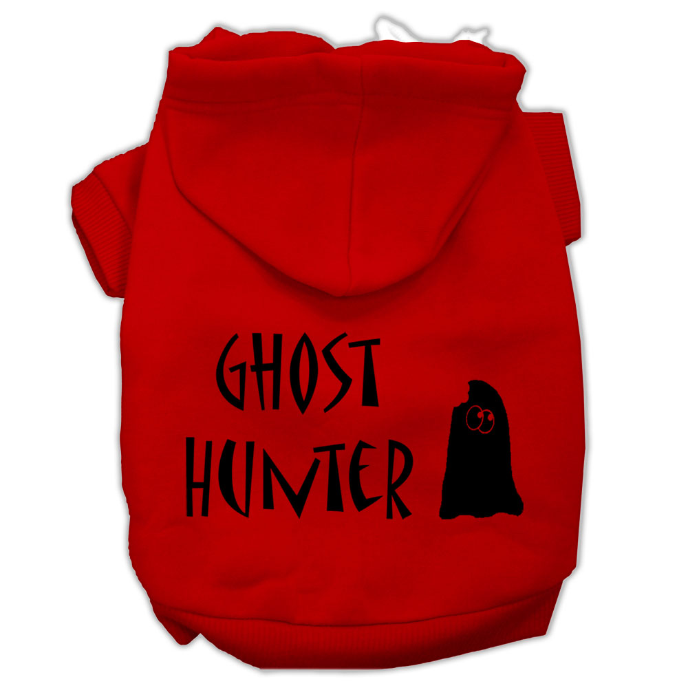 Ghost Hunter Screen Print Pet Hoodies Red with Black Lettering Sm