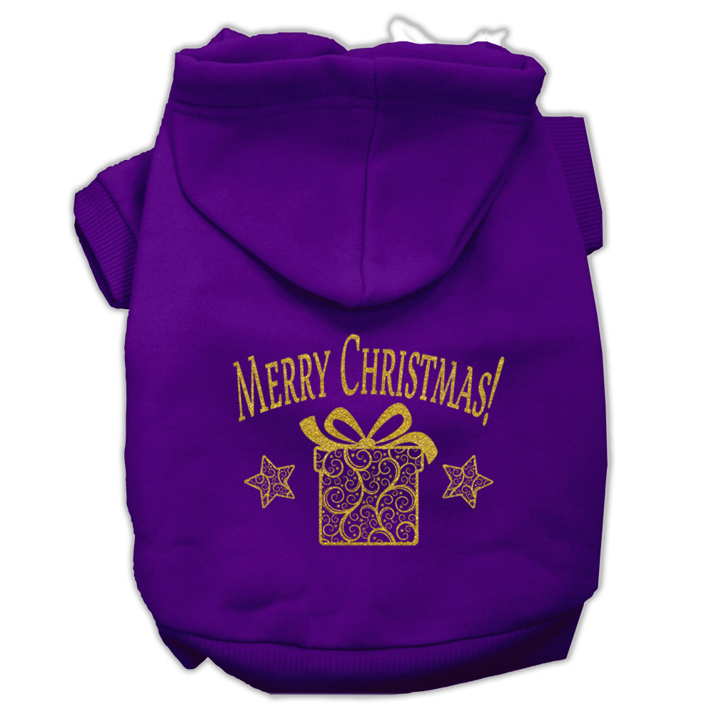 Golden Christmas Present Pet Hoodies Purple Size Lg