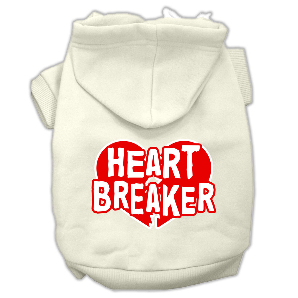 Heart Breaker Screen Print Pet Hoodies Cream Size Lg