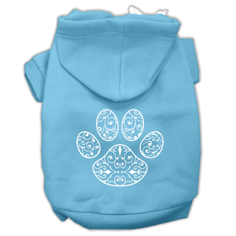 Henna Paw Screen Print Pet Hoodies Baby Blue Size Med