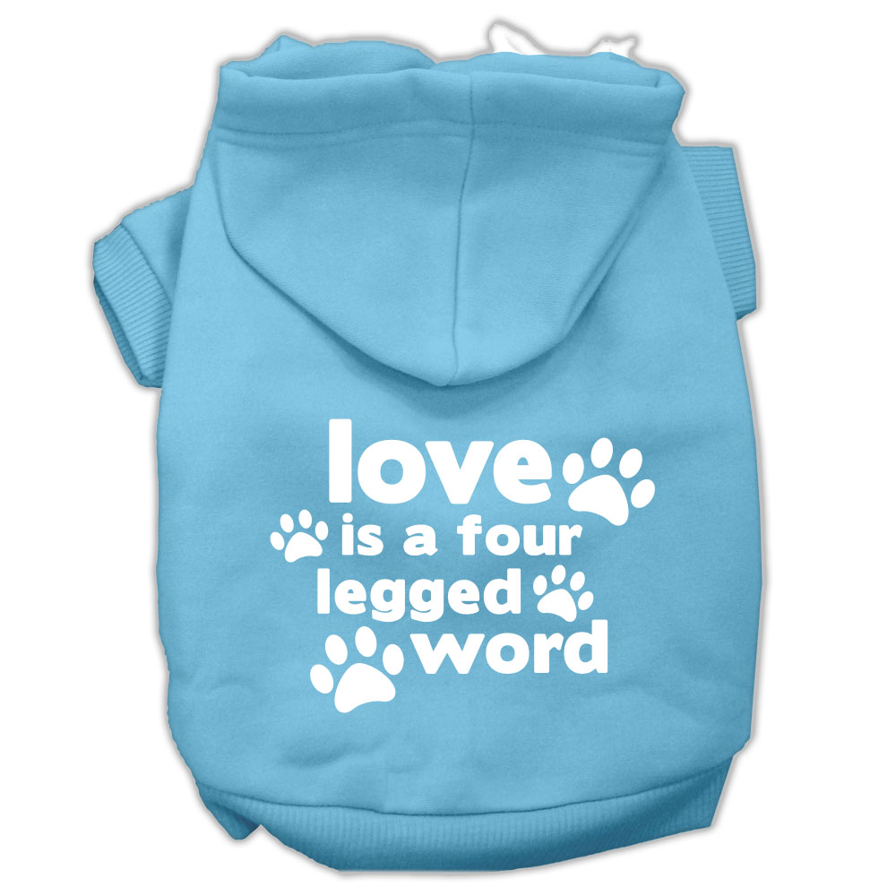 Love is a Four Leg Word Screen Print Pet Hoodies Baby Blue Size XS