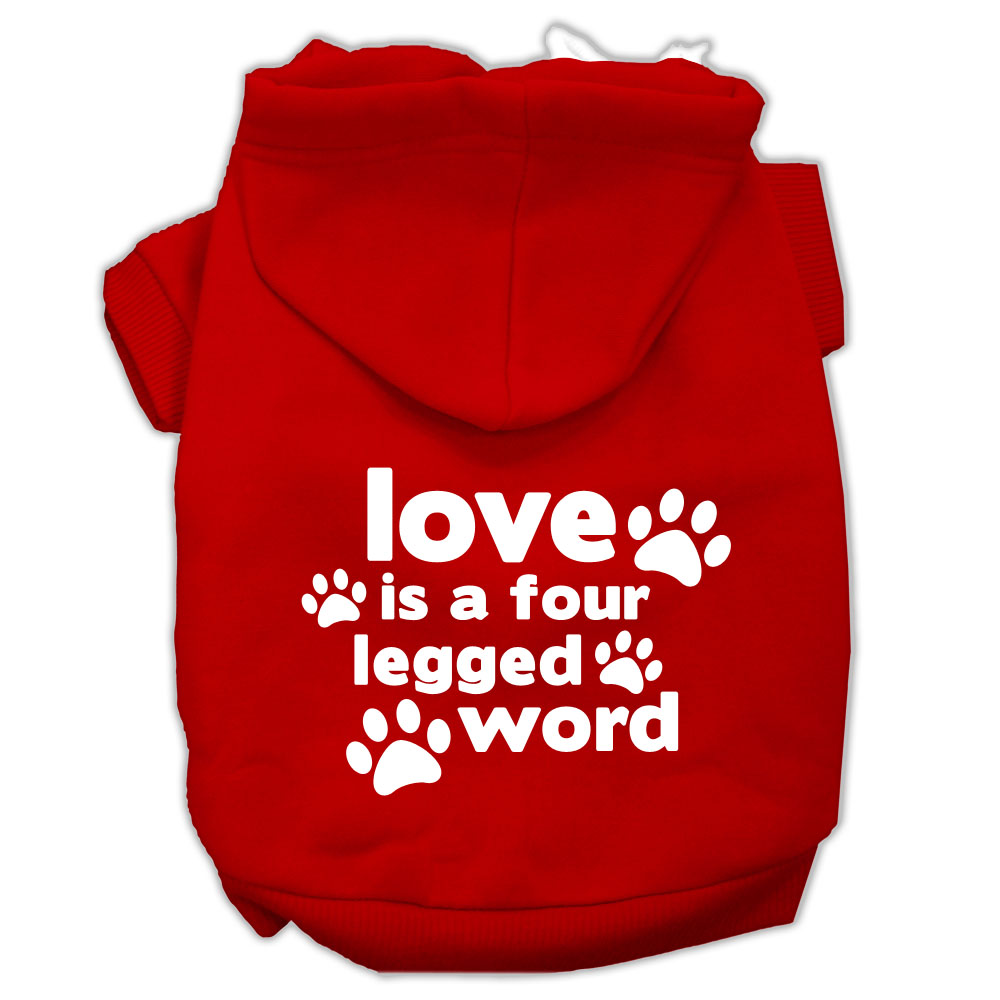 Love is a Four Leg Word Screen Print Pet Hoodies Red Size XS