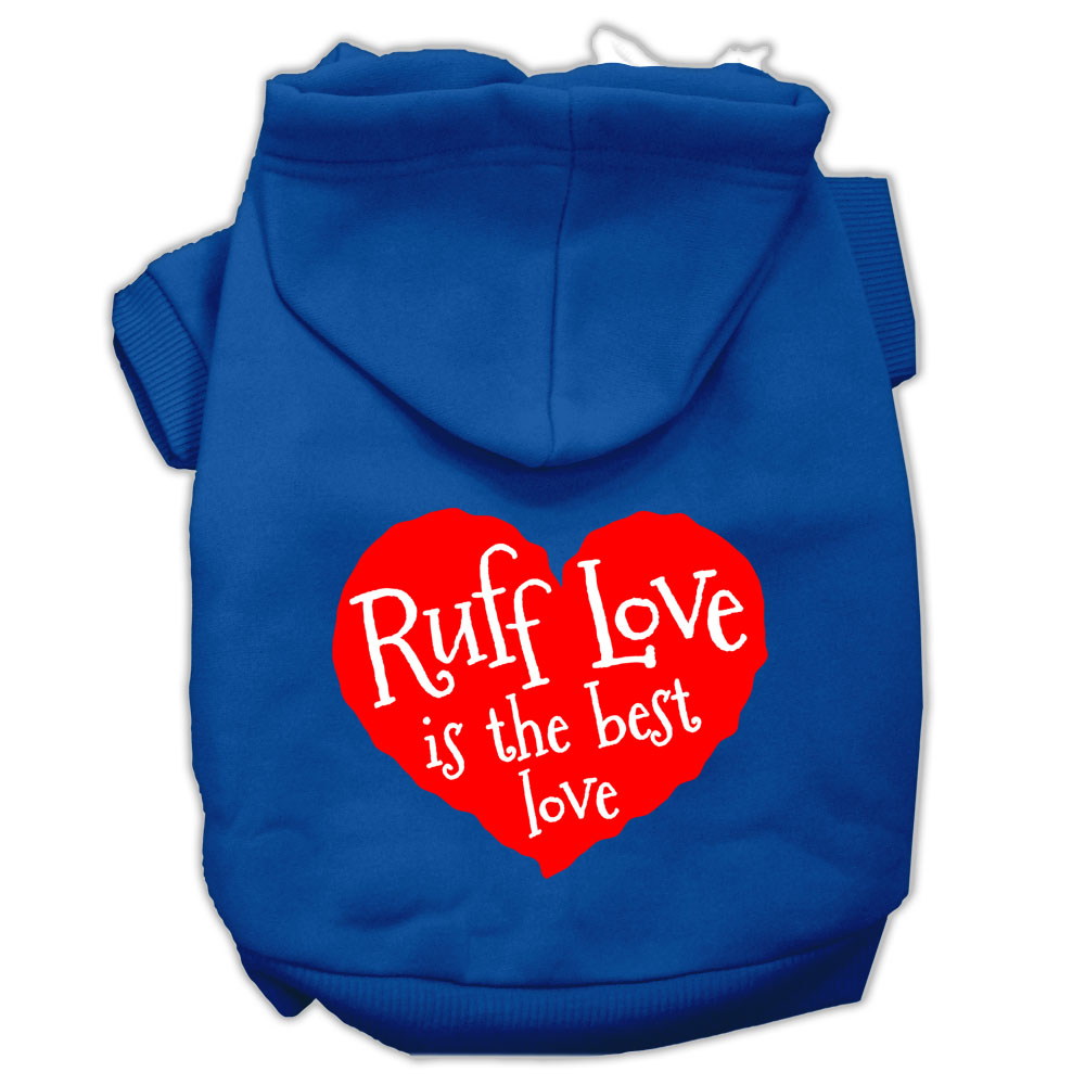 Ruff Love Screen Print Pet Hoodies Blue Size Med