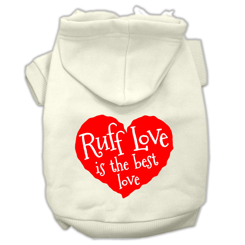 Ruff Love Screen Print Pet Hoodies Cream Size Lg