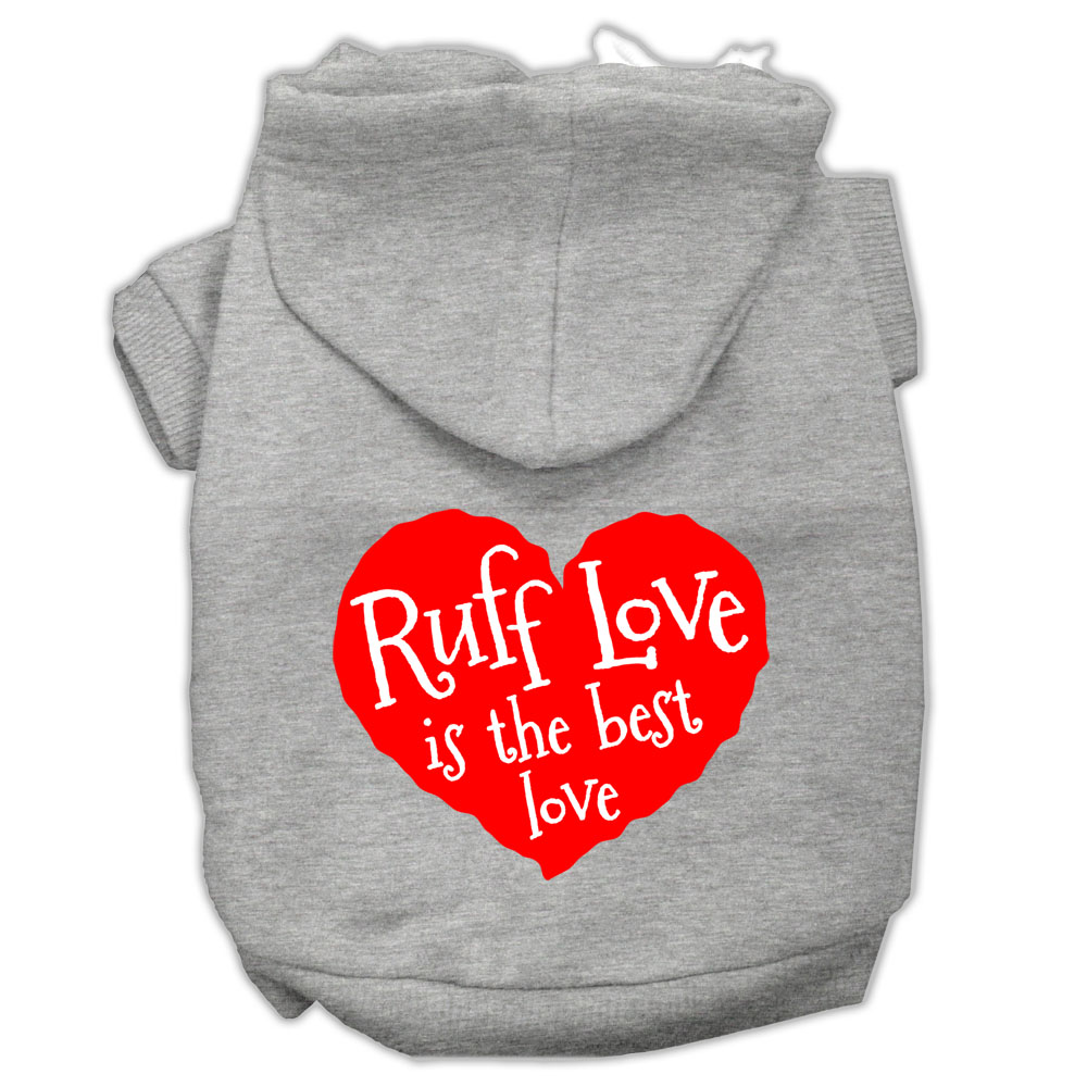 Ruff Love Screen Print Pet Hoodies Grey Size Lg