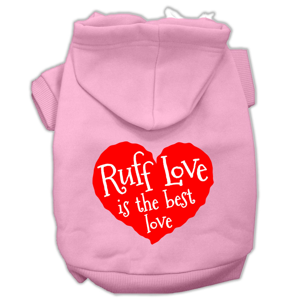 Ruff Love Screen Print Pet Hoodies Light Pink Size Lg