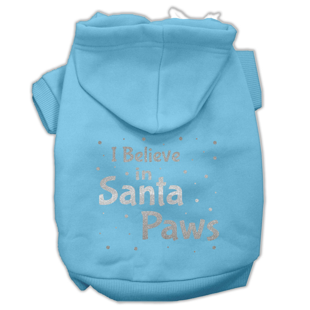 Screenprint Santa Paws Pet Hoodies Baby Blue Size Lg