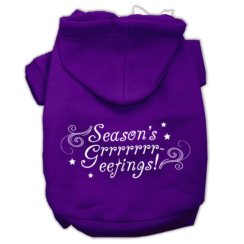 Seasons Greetings Screen Print Pet Hoodies Purple Size XL