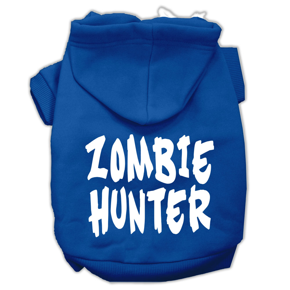 Zombie Hunter Screen Print Pet Hoodies Blue Size L
