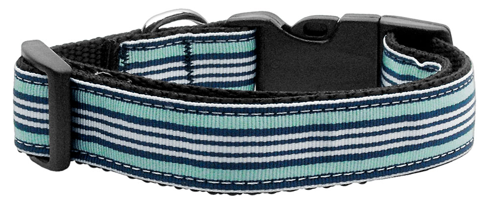 Preppy Stripes Nylon Ribbon Collars Light Blue/White Large