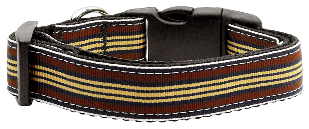 Preppy Stripes Nylon Ribbon Collars Brown/Khaki Large