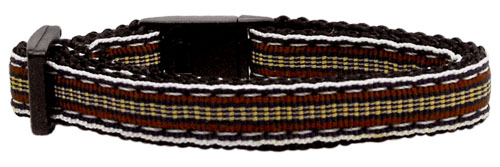 Preppy Stripes Nylon Ribbon Collars Brown/Khaki Cat Safety
