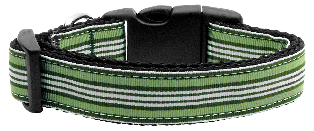 Preppy Stripes Nylon Ribbon Collars Green/White Large