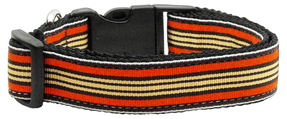 Preppy Stripes Nylon Ribbon Collars Orange/Khaki Large