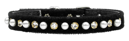 Velvet 3/8" Pearl and Clear Crystals Collar Black 10