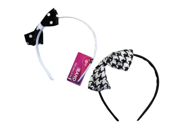 Case of 18 - 1 Count Polka Dot Bow Head Band in Assorted Colors