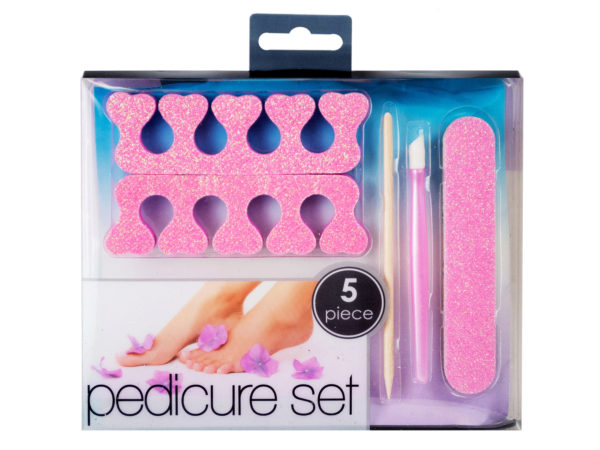 Case of 12 - 5 piece glitter-on pedicure set