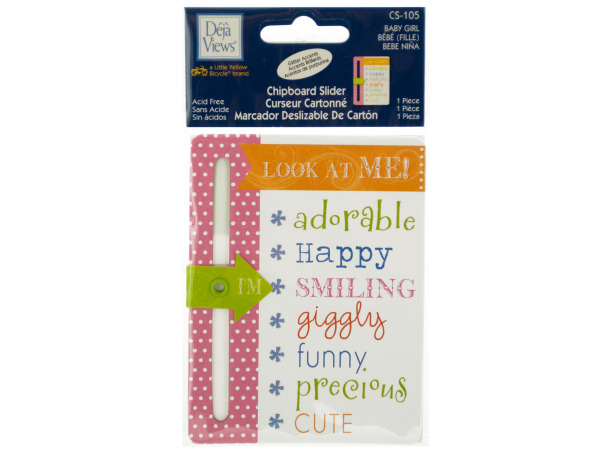 Case of 24 - Baby Girl Chipboard Slider with Glitter Accents