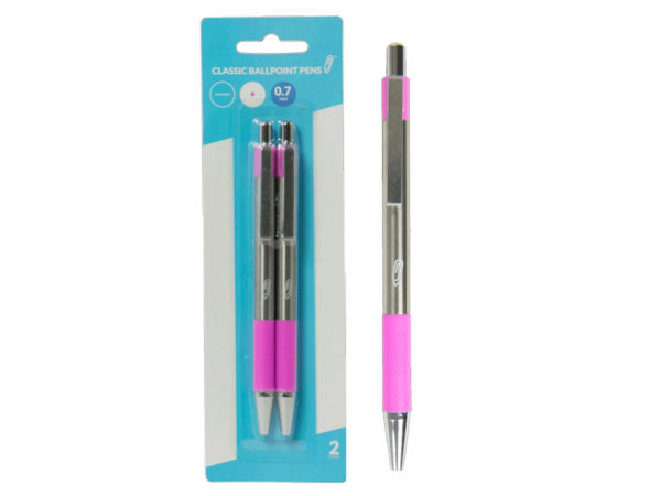 Case of 24 - Retractable Classic Ballpoint Pens, Pink (2Pk)