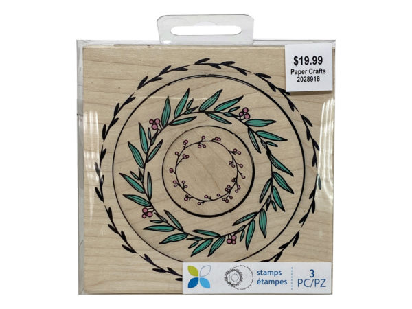 Case of 10 - Momenta 4" x 4" 3 Piece Wooden Wreath Stamp Set