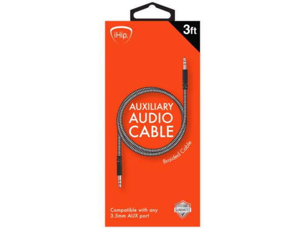 Case of 24 - iHip 3 Foot Braided Auxiliary Aux Audio Cable