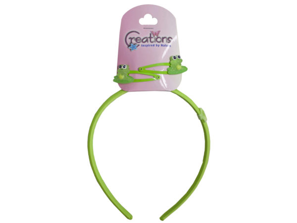 Case of 24 - Creations 3 Piece Frog Themed Headband & Clips Set