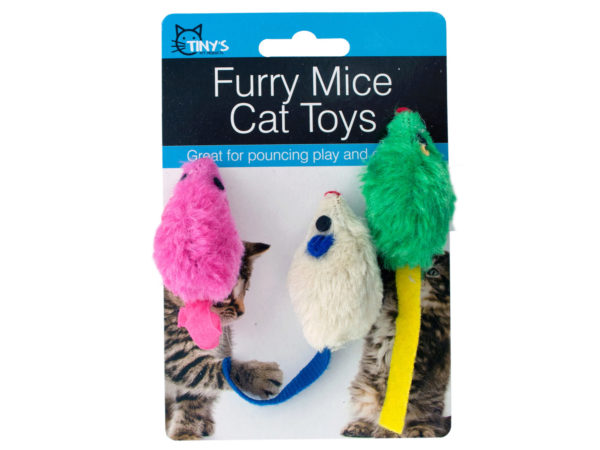Case of 18 - Furry Mice Cat Toys Set