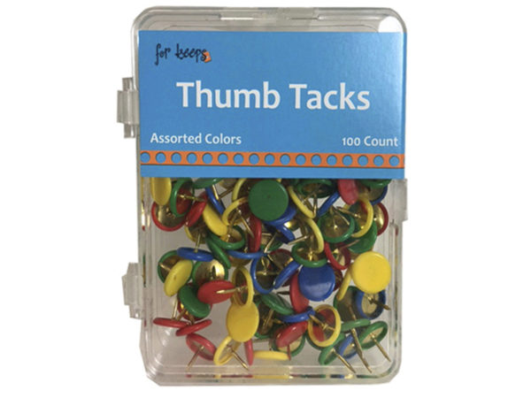 Case of 24 - 100 Count Thumb Tacks in Assorted Colors