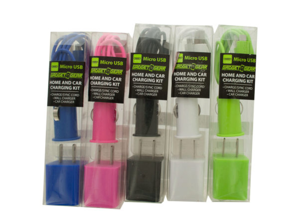 Case of 6 - Gadget Gear Home and Car Micro USB Charger Kit