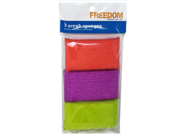 Case of 8 - 3 Pack Jumbo Colorful Scrub Sponges
