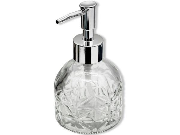 Case of 14 - Etched Glass Soap Dispenser with Plastic Pump