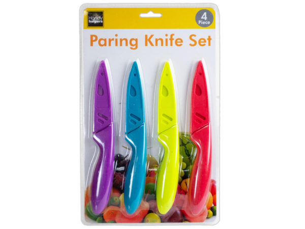Case of 4 - 4 Pack Colorful Paring Knife Set with Protective Covers