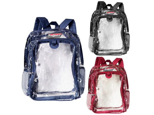 Case of 2 - 17'' clear pvc backpack with beverage pocket in assorted col