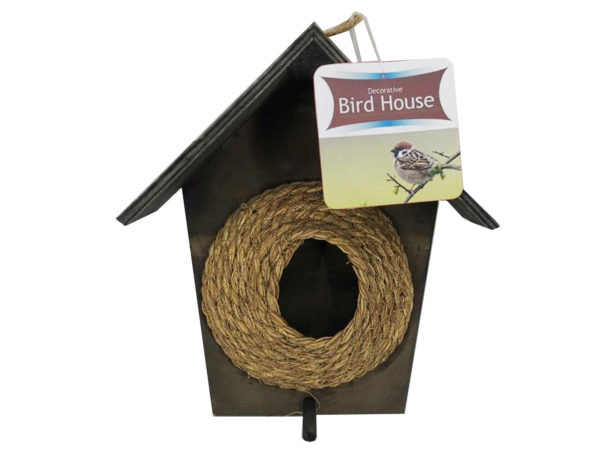 Case of 3 - Wood and Jute Outdoor Bird House with Perch