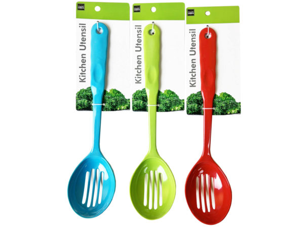 Case of 12 - Assorted Color Melamine Slotted Serving Spoon