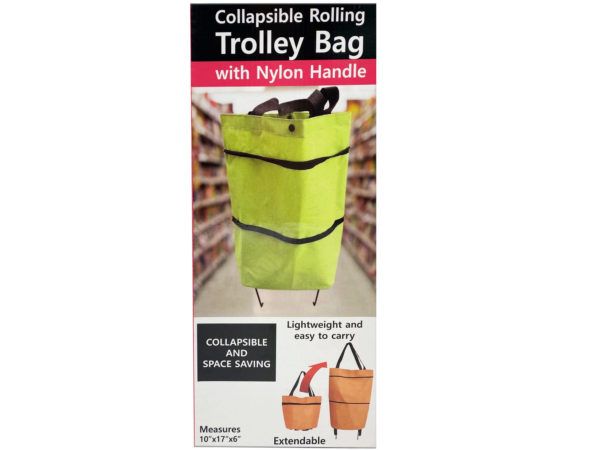 Case of 2 - Collapsible Rolling Trolley Bag with Nylon Handle