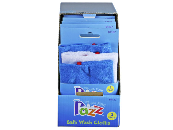 Case of 32 - Razz My Little Bath Buds 3pk Gentle Wash Cloths in Countertop Display
