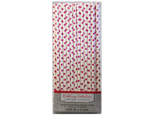 Case of 18 - Pink Dot Paper Straws 24 Count
