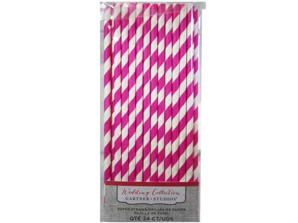 Case of 24 - pink stripe paper straws 24 count